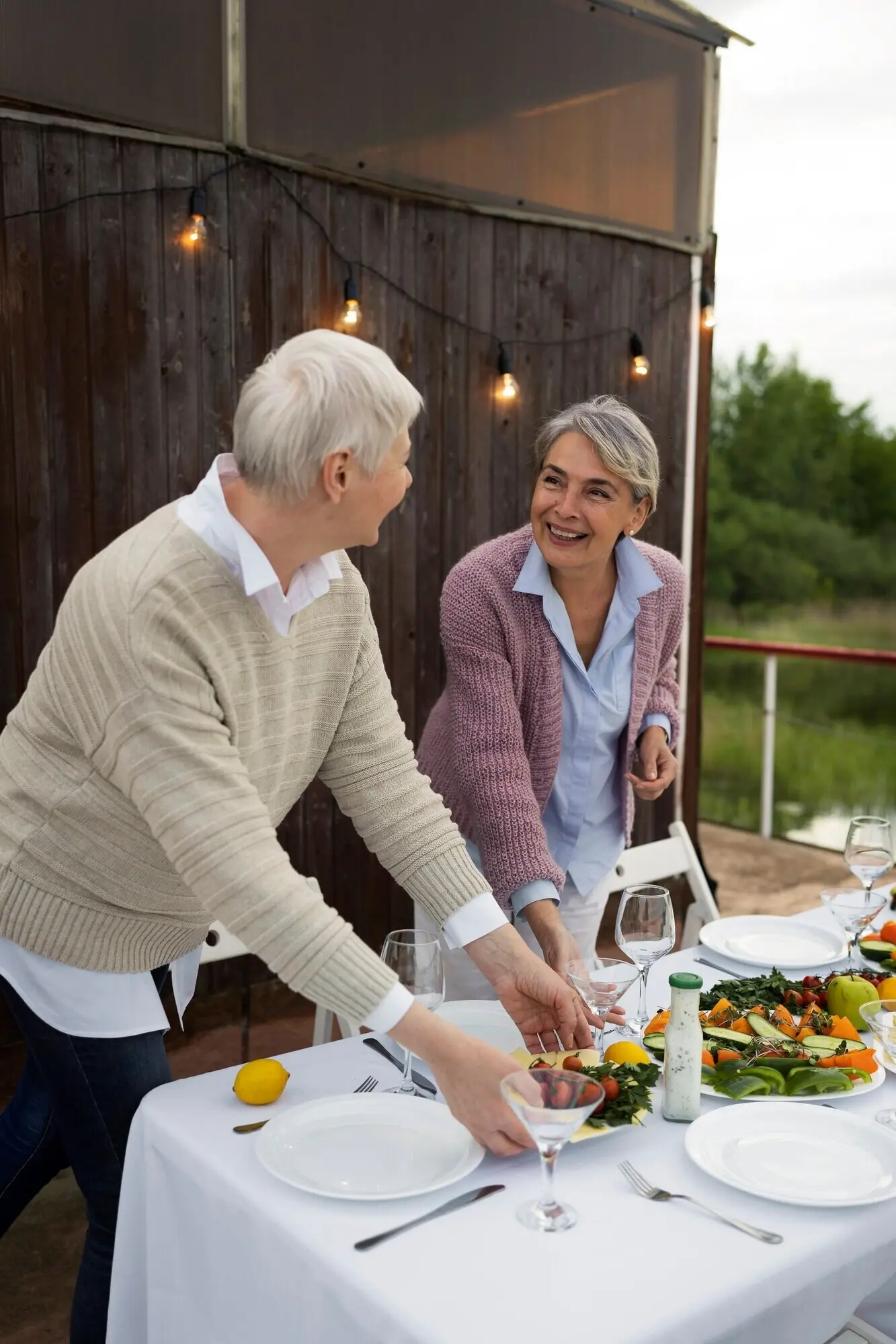 Middle-aged friends enjoying themselves at a food festival